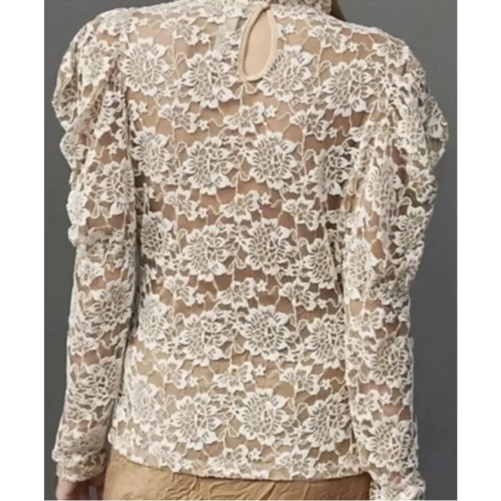 Anthropologie | Dolan left coast sheer lace mock neck top size XS